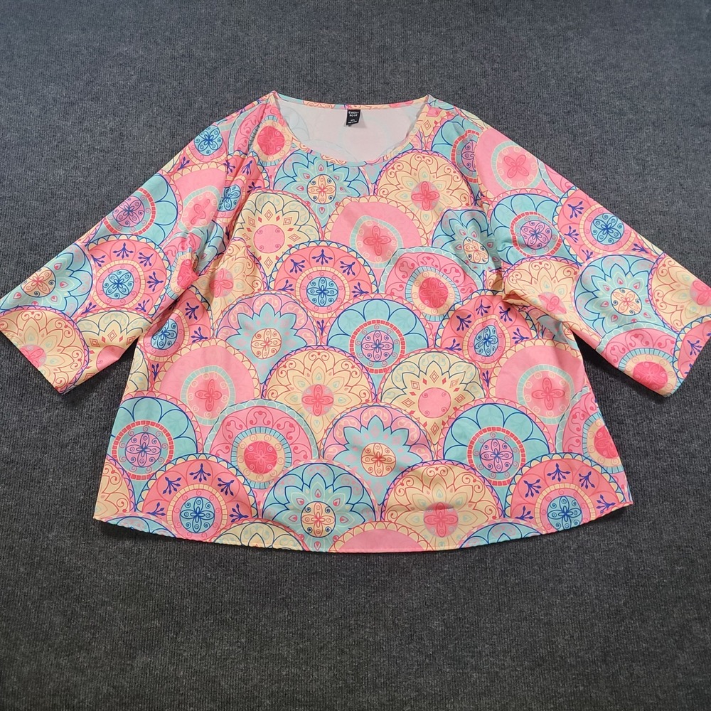 Emery Rose Womens Multicolor 4XL Mandala Print 3/4 Sleeve Stretch Blouse